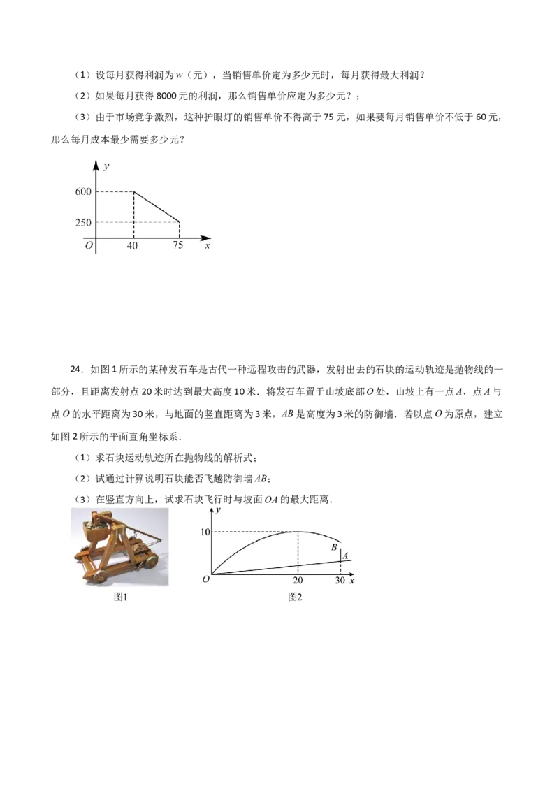专题22.30实际问题与二次函数（分层练习）（基础练）-（人教版）_初中数学_九年级数学上册（人教版）_专题突破练习-V4_2024版
