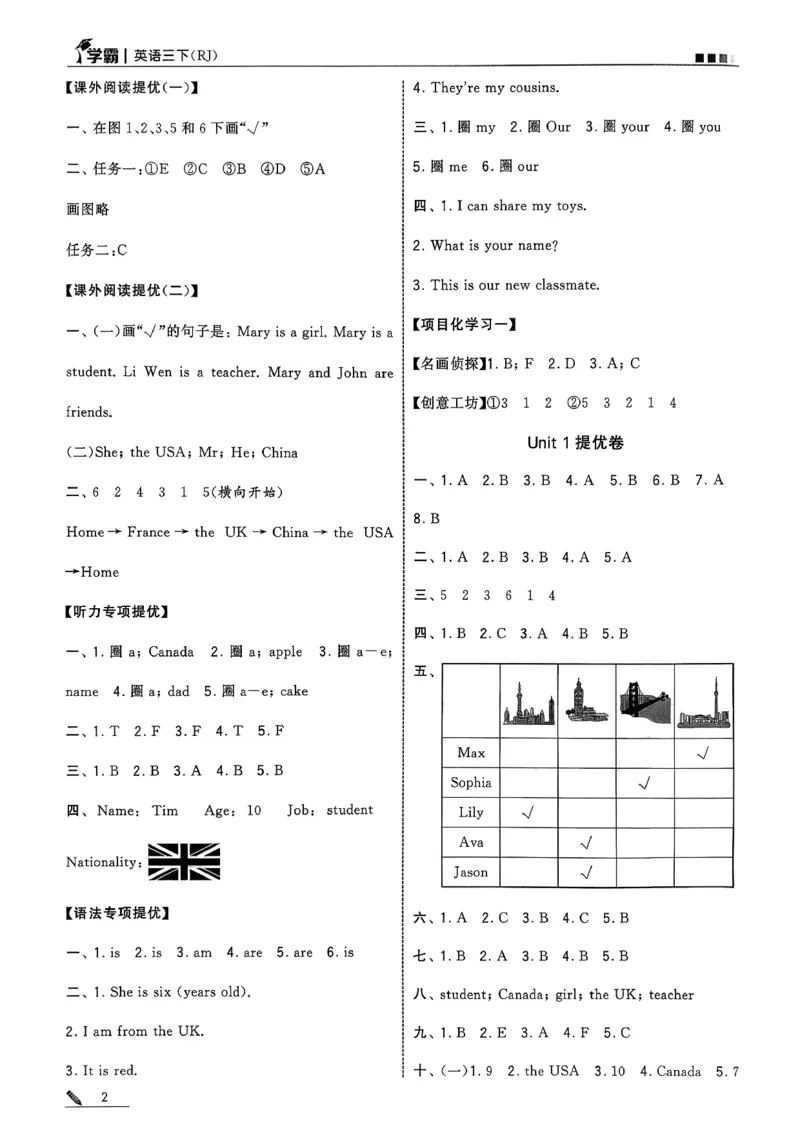 三下五星学霸英语人教答案解析_21练习题+试卷合集多套完整版_-26春《五星学霸》_26春《五星学霸》英语RJ3下