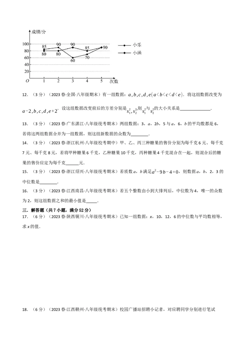 专题20.2数据的分析章末拔尖卷（人教版）（学生版）_初中数学_八年级数学下册（人教版）_母题专项-U66_2024版