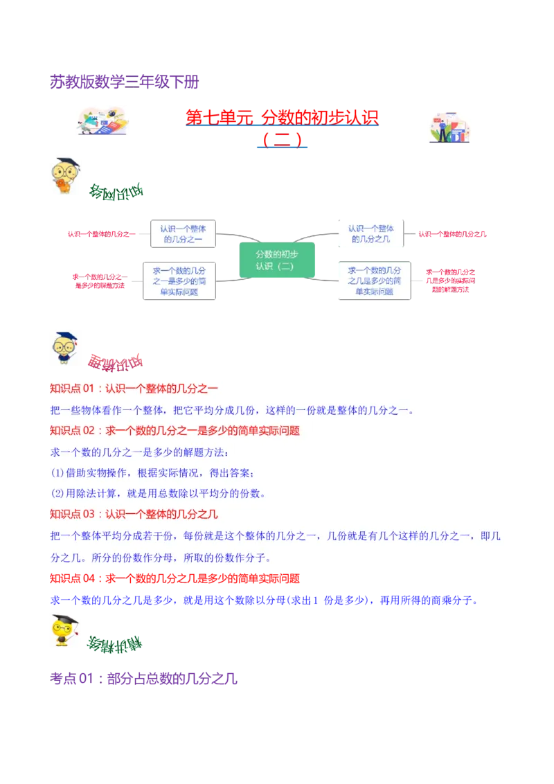 第七单元分数的初步认识（二）（知识清单)（苏教版）(1)_三年级数学下册（苏教版）_单元知识复习专项-K49_2024版