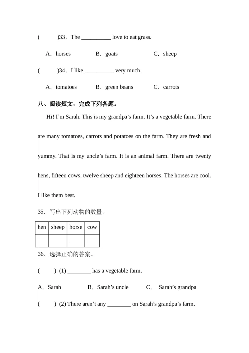 Unit4Atthefarm（知识清单）-（人教PEP版）学生版_知识总结
