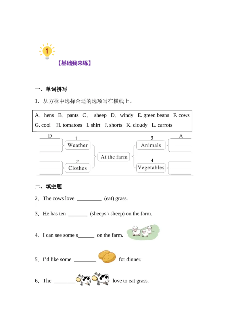 Unit4Atthefarm（知识清单）-（人教PEP版）学生版_知识总结