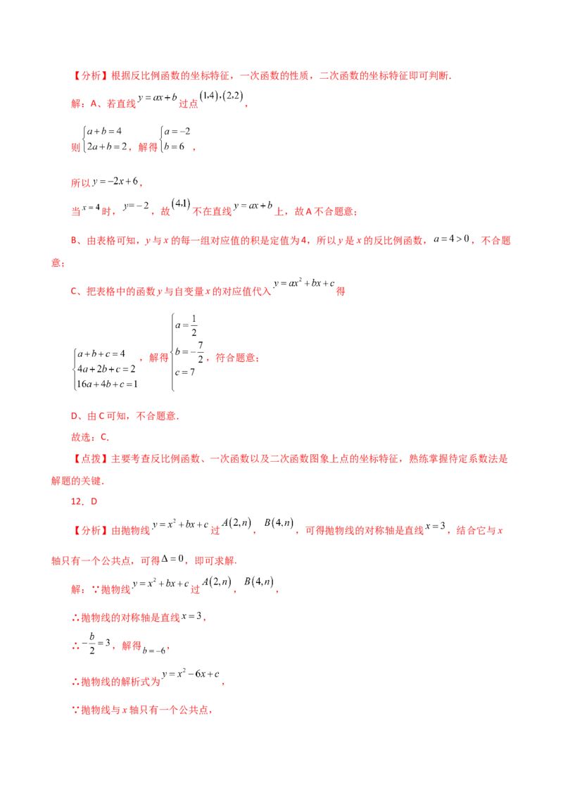 专题22.15待定系数法求二次函数的解析式（分层练习）-（人教版）_初中数学_九年级数学上册（人教版）_专题突破练习-V4_2024版
