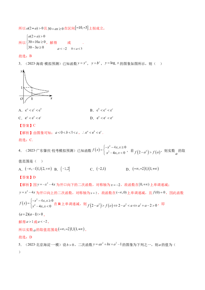 第03讲幂函数与二次函数（练习）（解析版）_2.2025数学总复习_2024年新高考资料_1.2024一轮复习_2024年高考数学一轮复习讲练测（新教材新高考）_第二章函数与基本初等函数