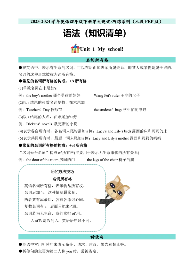 Unit1语法（知识清单）（人教PEP版）_单元复习专项-K50_2024版