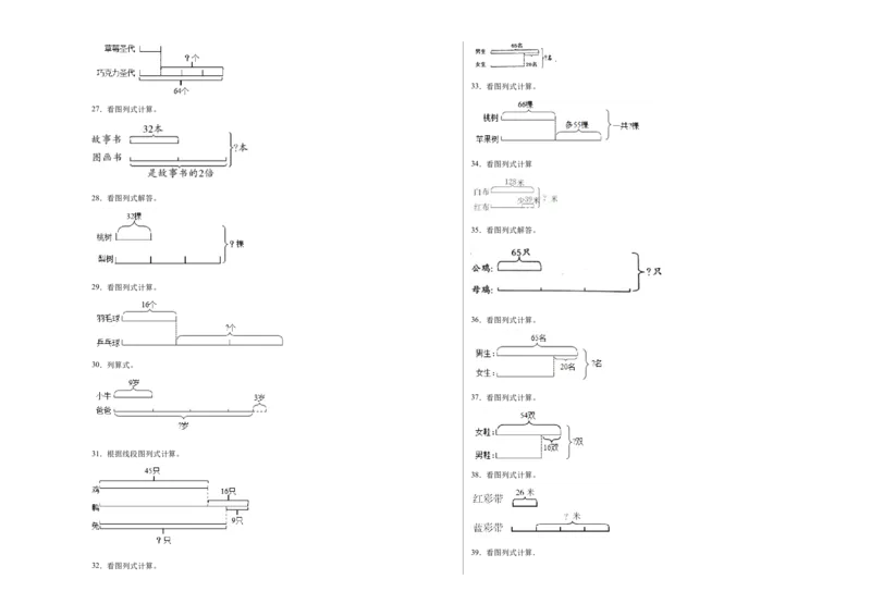 期中必考看图列式（提高卷）-三年级下册数学高频考点专项培优卷（苏教版）_三年级数学下册（苏教版）_专项练习
