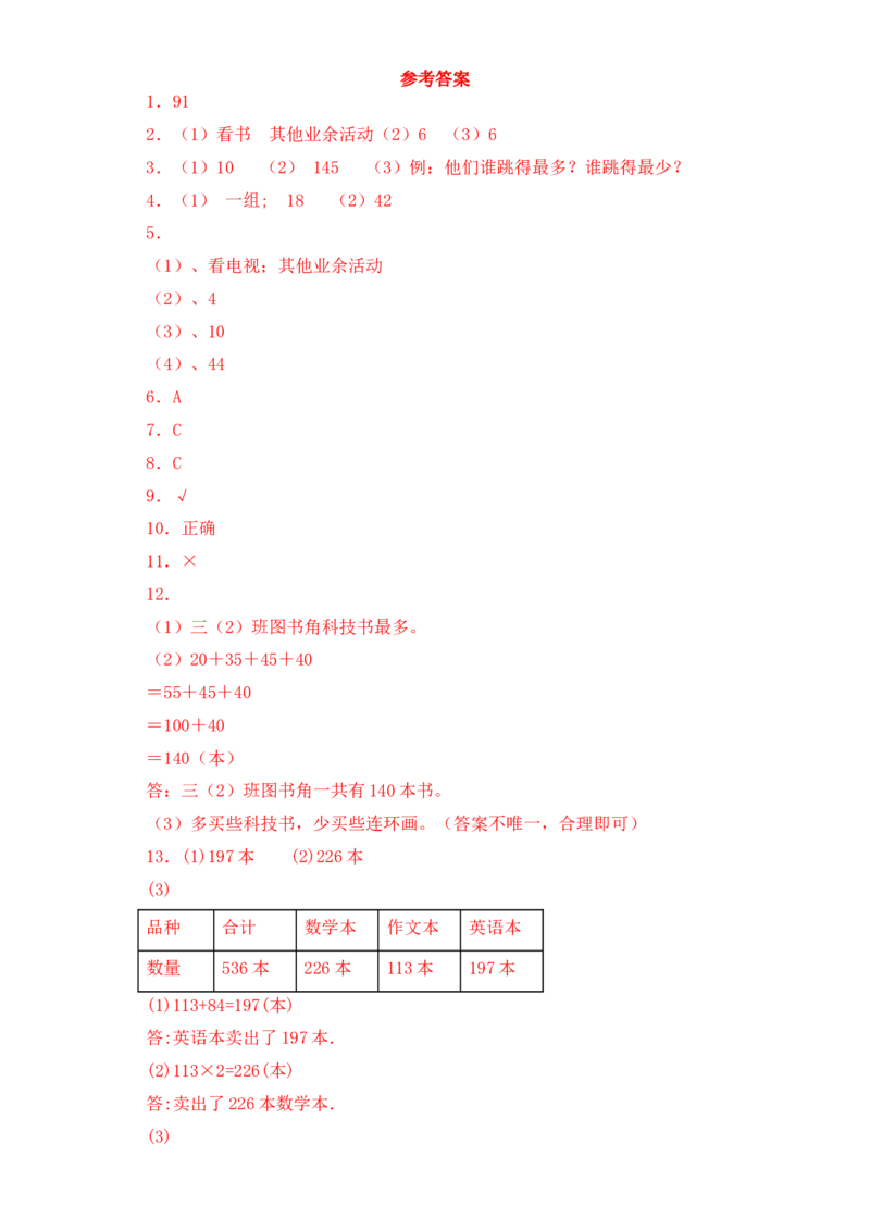 基础+拔高9.1数据的收集与整理练习一三年级下册数学一课一练苏教版(1)_三年级数学下册（苏教版）_同步练习_课时练习_课时版本三