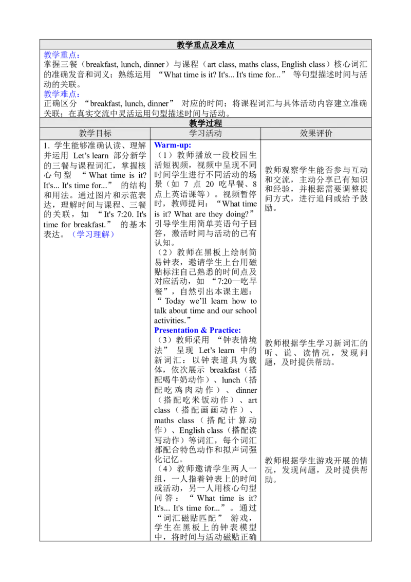Unit3Timeforschool_00上课课件PPT+教案第十套完整版_教案
