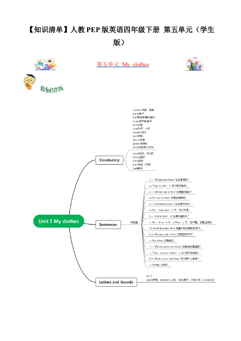 Unit5Myclothes(知识清单)-（人教PEP版）（学生版）_知识总结
