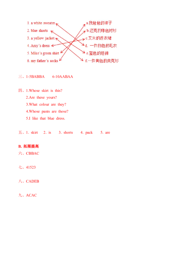 Unit5Myclothes(知识清单)-（人教PEP版）（学生版）_知识总结