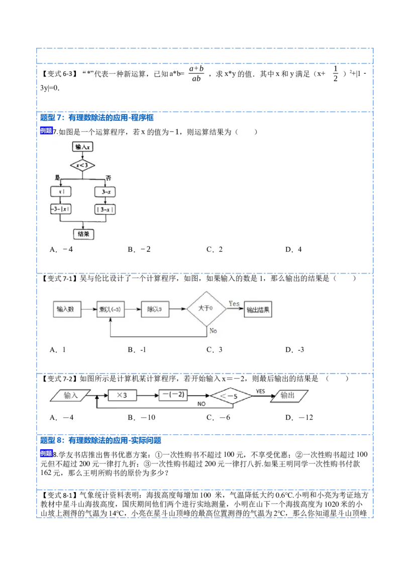1.4.2有理数的除法(讲+练)-重要笔记2022-2023学年七年级数学上册重要考点精讲精练(人教版)（原卷版）_初中数学人教版_7上-初中数学人教版_7上-初中数学人教版（旧版）赠送_07专项讲练