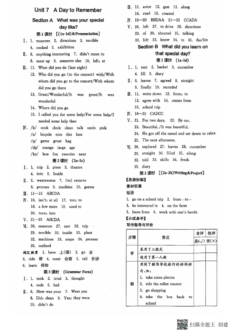 七下全品综合卷子_新人教版7下英语学习资料包_14.配套教辅练习_03-25年春七下全品英语RJ