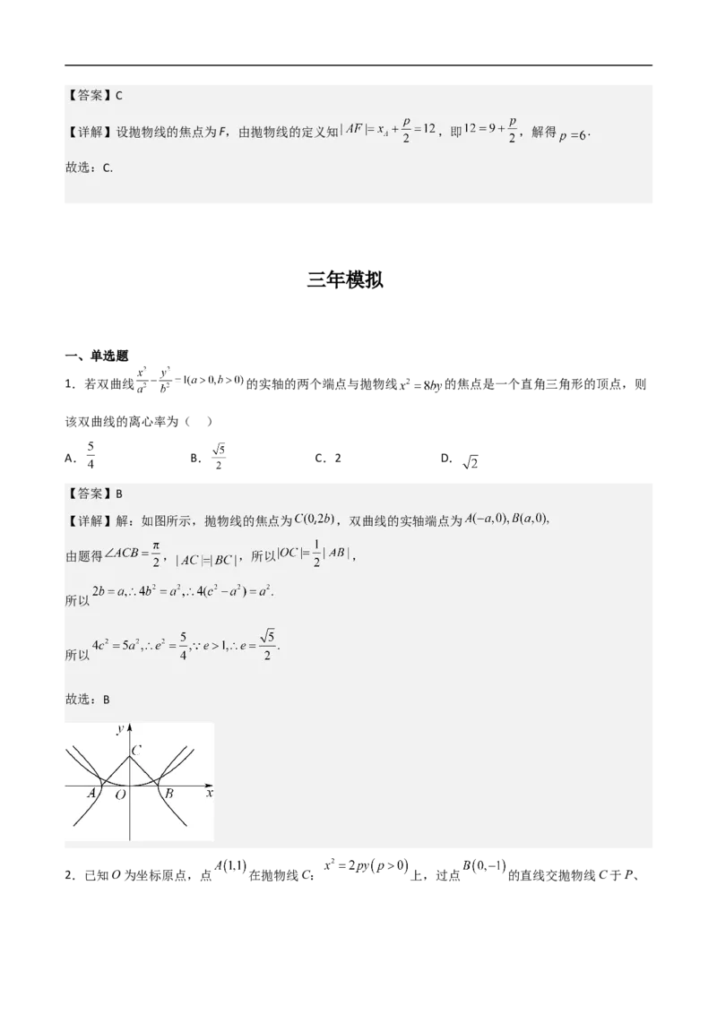 第11讲抛物线（教师版）_2.2025数学总复习_2023年新高考资料_二轮复习_备战2023年高考数学二轮复习对点题型（新高考专用）_第11讲抛物线