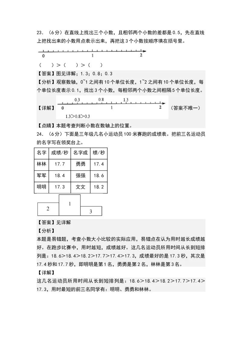 第八单元小数的初步认识（单元测试）-三年级数学下册（解析版）（苏教版）(1)_三年级数学下册（苏教版）_单元测试