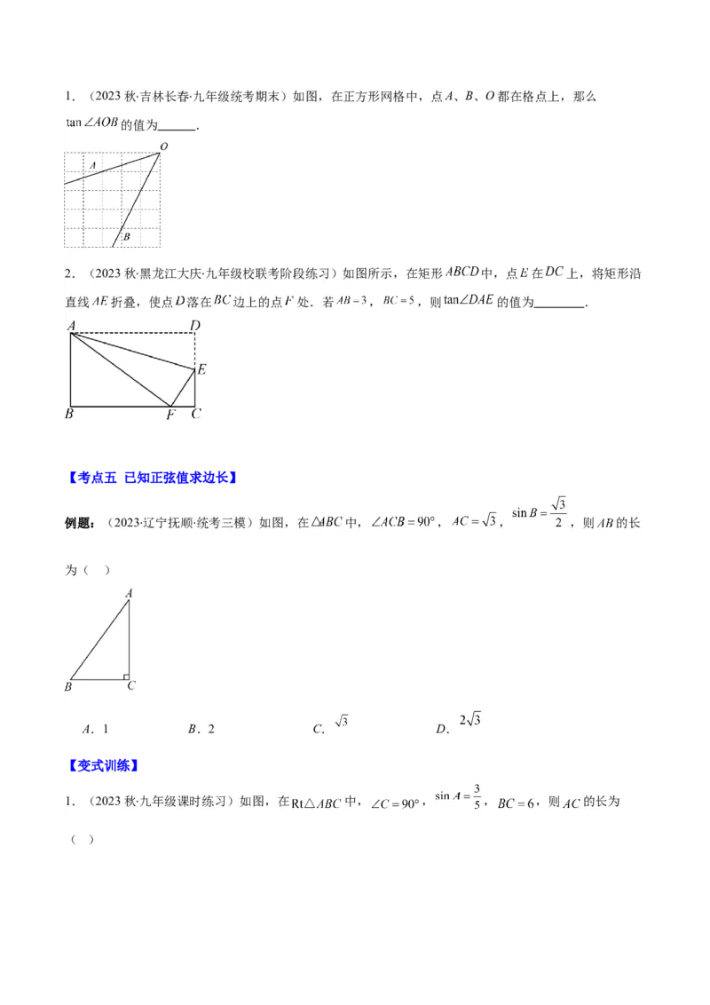 专题28.1锐角三角形函数与特殊角的三角函数值之九大考点(学生版)_初中数学_九年级数学下册（人教版）_重难点专题提优-V8