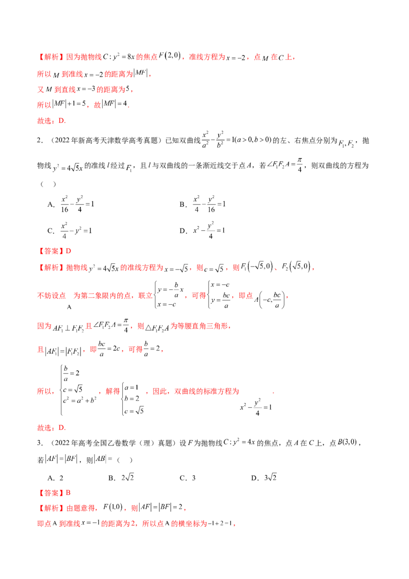 第07讲抛物线及其性质（八大题型）（讲义）（解析版）_2.2025数学总复习_2025年新高考资料_一轮复习_2025年高考数学一轮复习讲练测（新教材新高考，含2024高考真题）