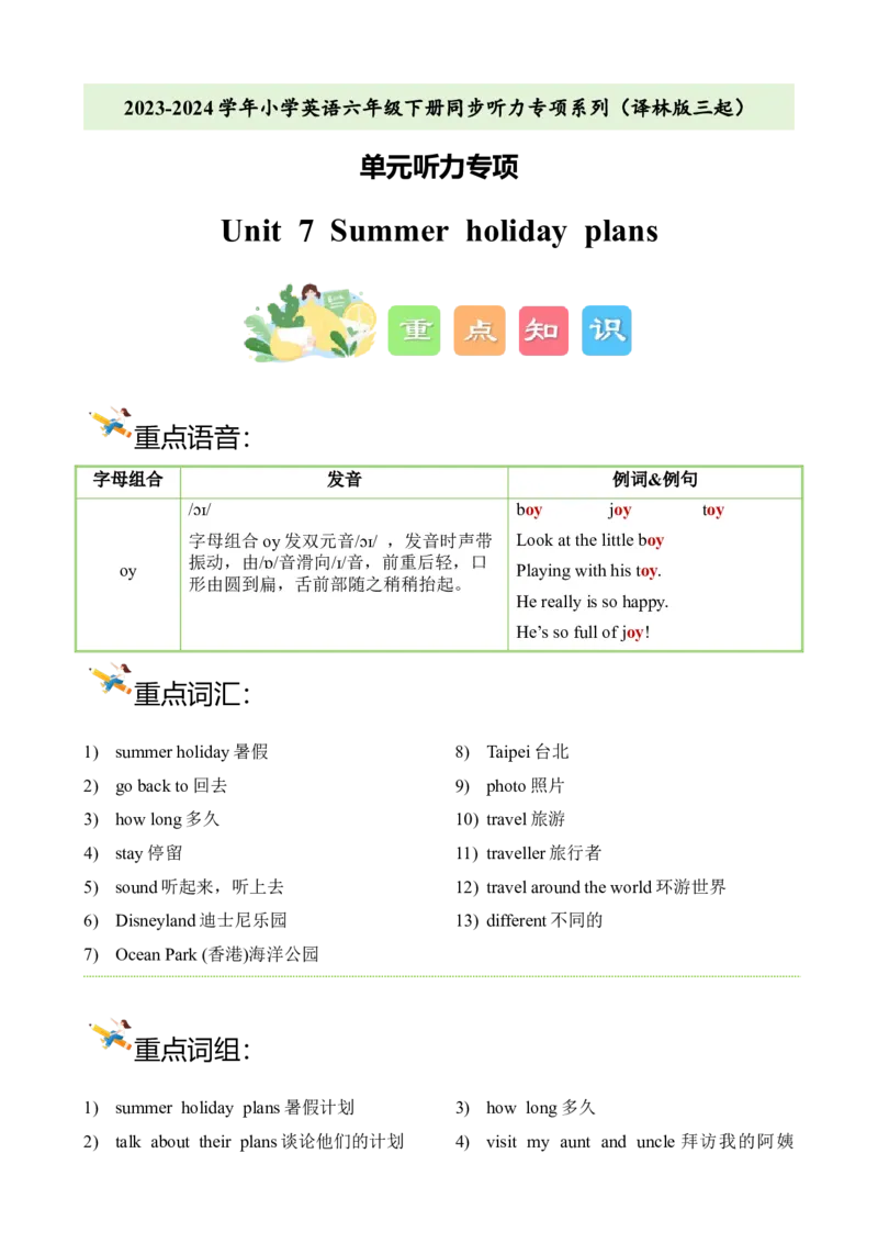 Unit7Summerholidayplans专项系列（译林版三起）_听力专项练习-T4_2024版_Unit7Summerholidayplans单元听力专项-（译林版三起）