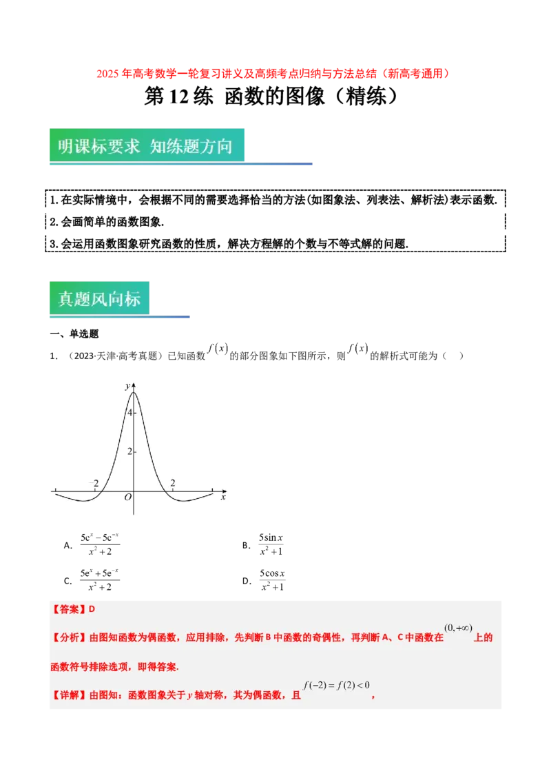 第12练函数的图像（精练：基础+重难点）-2025年高考数学一轮复习讲义及高频考点归纳与方法总结（新高考通用）解析版_2.2025数学总复习_2025年新高考资料_一轮复习