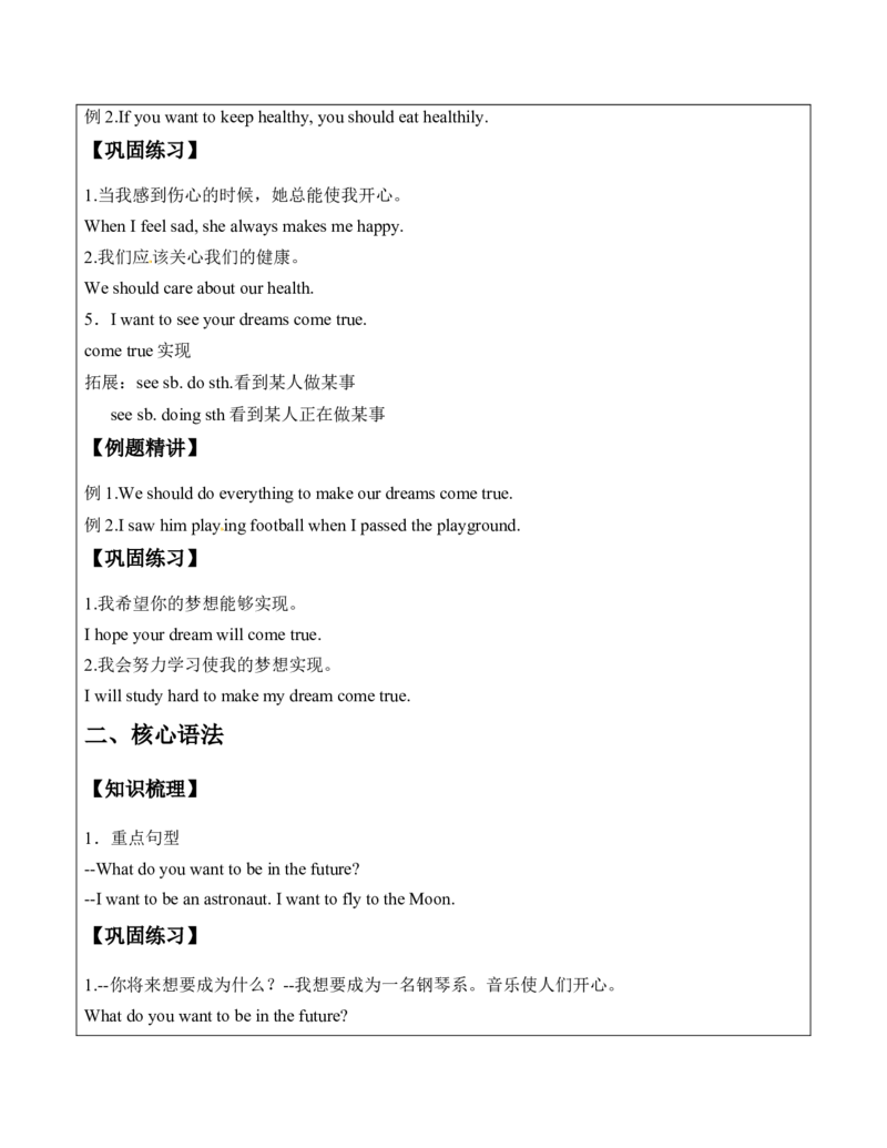 六年级英语春季讲义第8讲6BU8Ourdreams译林版（三起）学生版_讲义专项