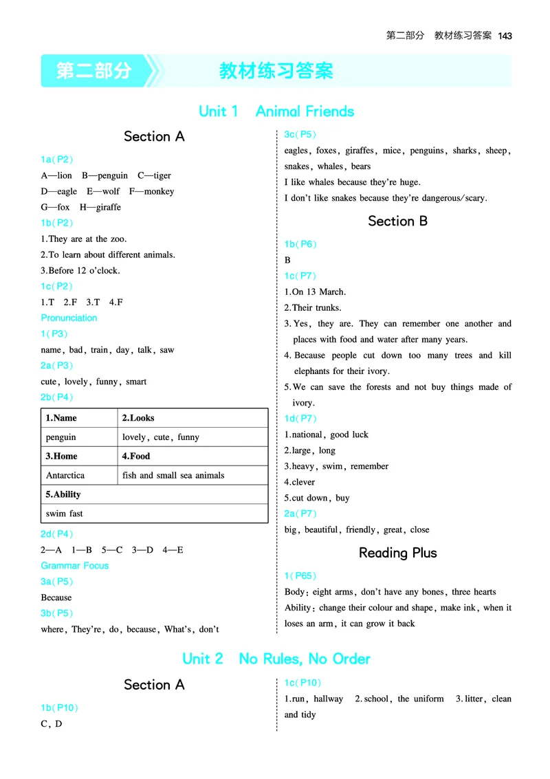 教材练习答案_新人教版7下英语学习资料包_5.教材练习答案