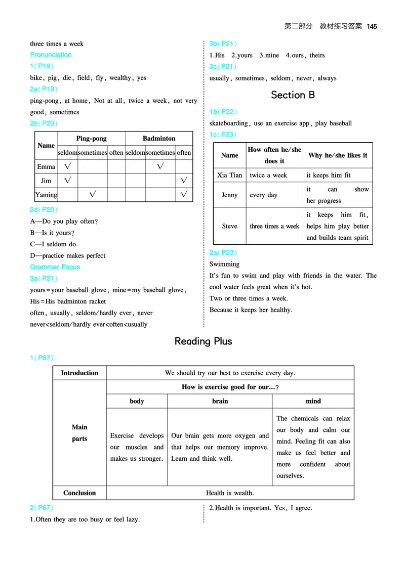 教材练习答案_新人教版7下英语学习资料包_5.教材练习答案