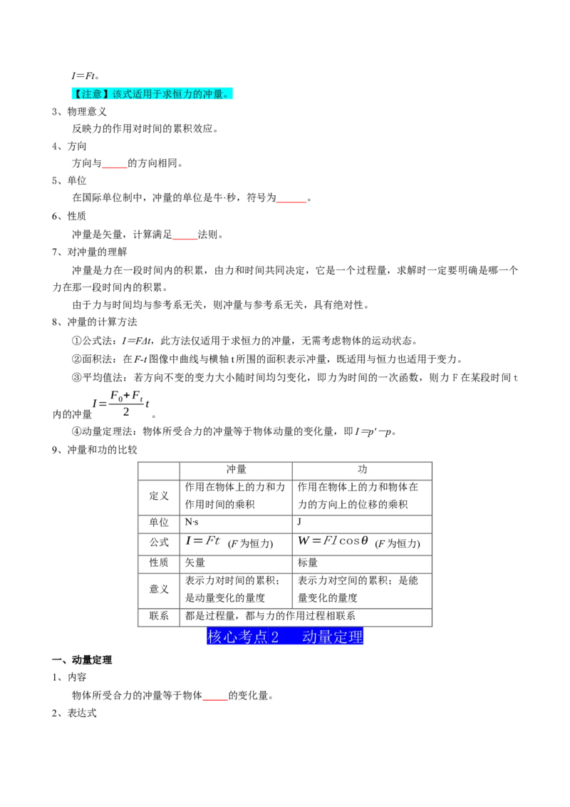 专题08动量（原卷版）_4.2025物理总复习_2025年新高考资料_一轮复习_2025年高考物理一轮复习知识清单