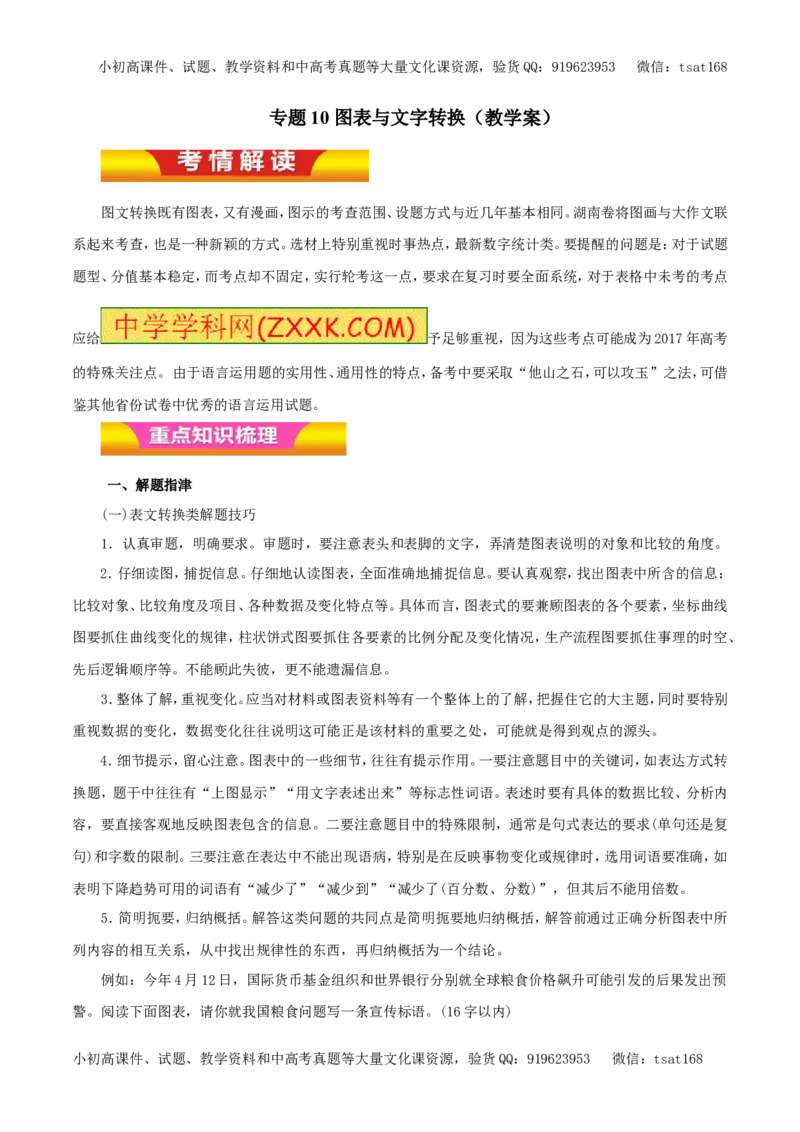 专题10图表与文字转换（教学案）-2017年高考语文二轮复习精品资料（原卷版）_高语_1高中语文_2017年高考语文二轮复习精品资料（全套打包72份）