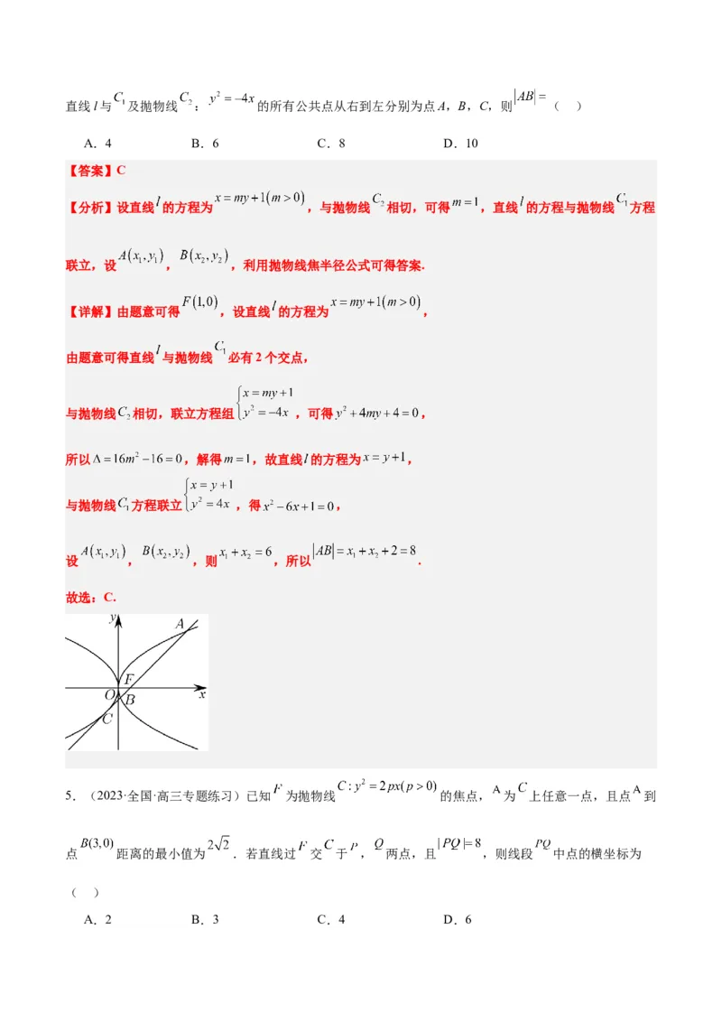 第46讲直线与抛物线（精讲）一轮复习讲义2024年高考数学高频考点题型归纳与方法总结（新高考通用）解析版_2.2025数学总复习_2024年新高考资料_1.2024一轮复习