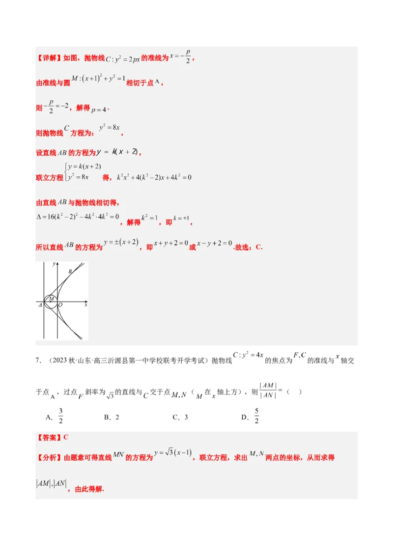 第46讲直线与抛物线（精讲）一轮复习讲义2024年高考数学高频考点题型归纳与方法总结（新高考通用）解析版_2.2025数学总复习_2024年新高考资料_1.2024一轮复习