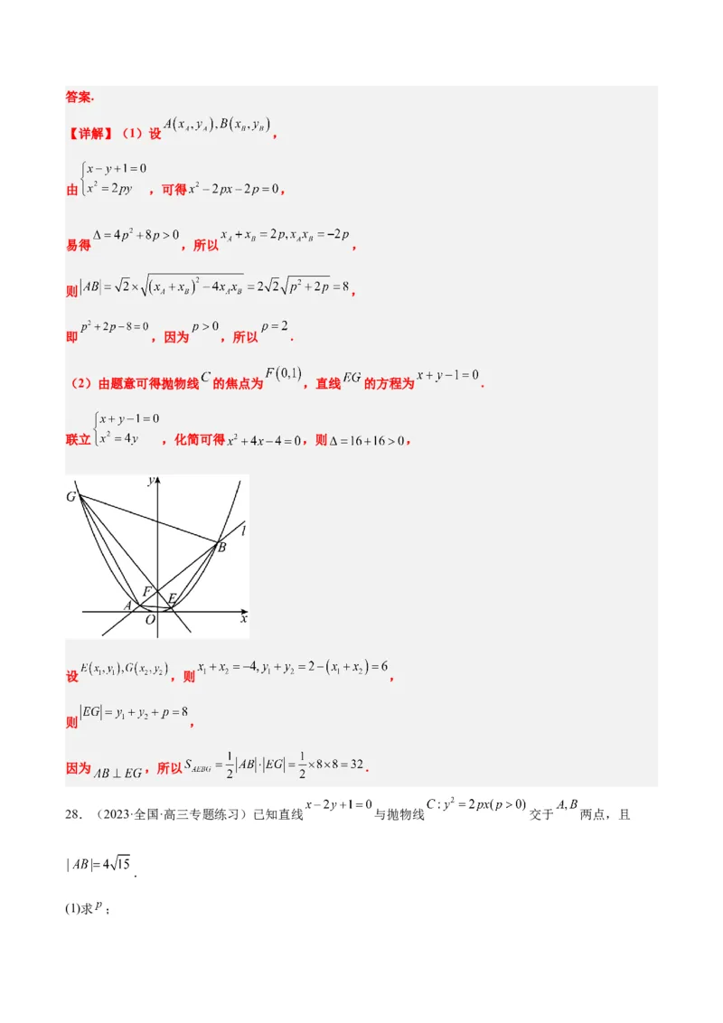 第46讲直线与抛物线（精讲）一轮复习讲义2024年高考数学高频考点题型归纳与方法总结（新高考通用）解析版_2.2025数学总复习_2024年新高考资料_1.2024一轮复习