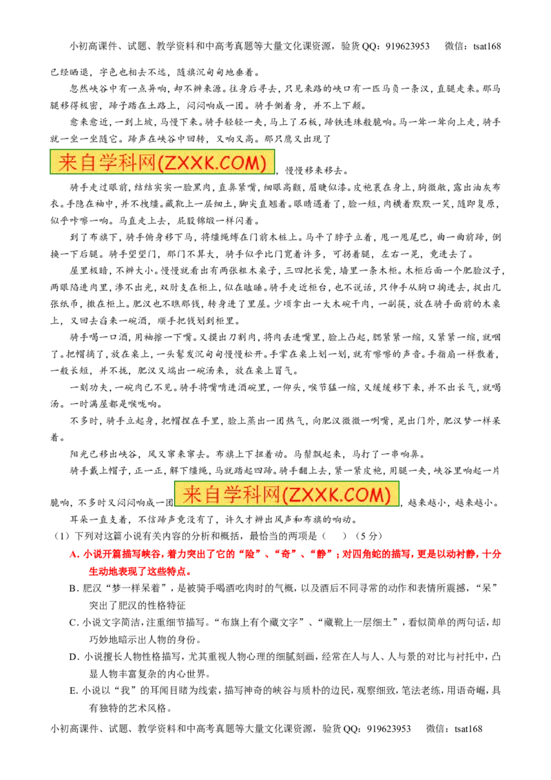 专题21小说阅读之环境主题（练）-2016年高考语文一轮复习讲练测（原卷版）_高语_1高中语文_2016年高考语文一轮复习讲练测（全套打包162份）