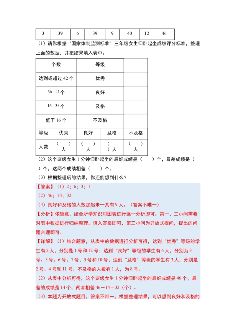 第九单元数据的收集和整理（二）（三大考点）-（教师版）苏教版(1)_三年级数学下册（苏教版）_解决问题专项练习-T7_2024版