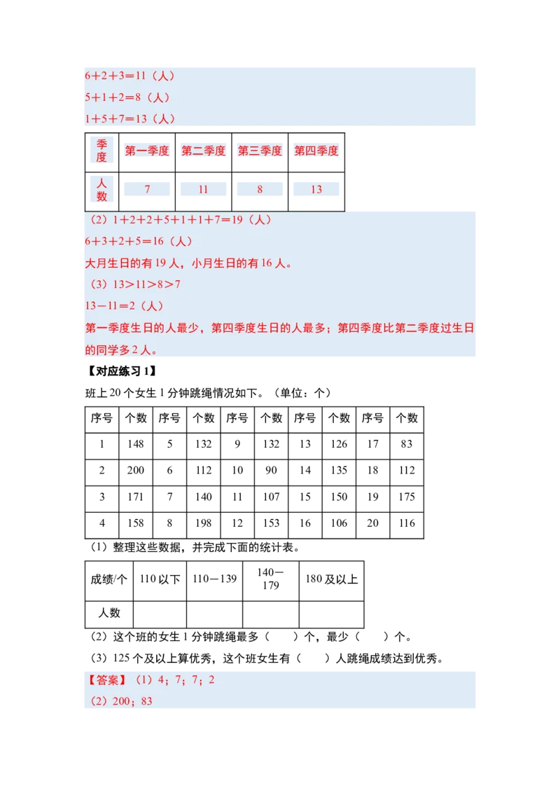 第九单元数据的收集和整理（二）（三大考点）-（教师版）苏教版(1)_三年级数学下册（苏教版）_解决问题专项练习-T7_2024版