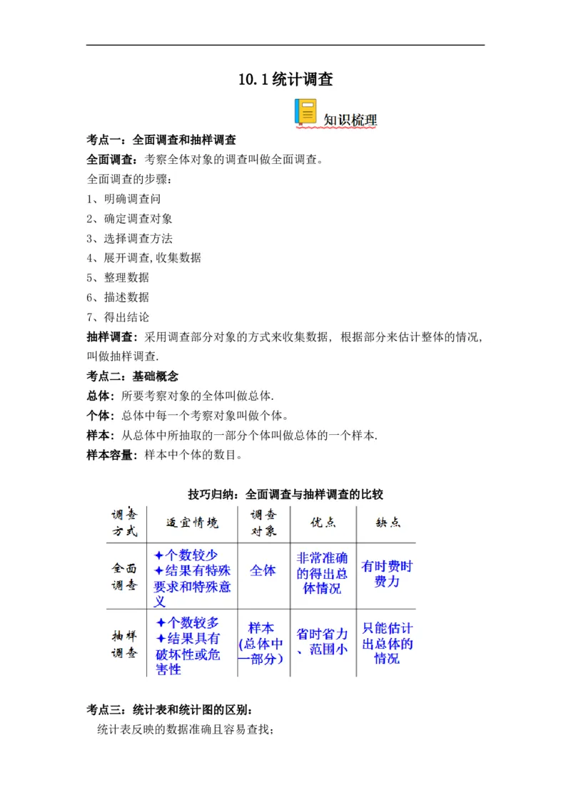 10.1统计调查（原卷版）_初中数学人教版_7下-初中数学人教版_7下-初中数学人教版（旧版）赠送_07专项讲练_10.1统计调查