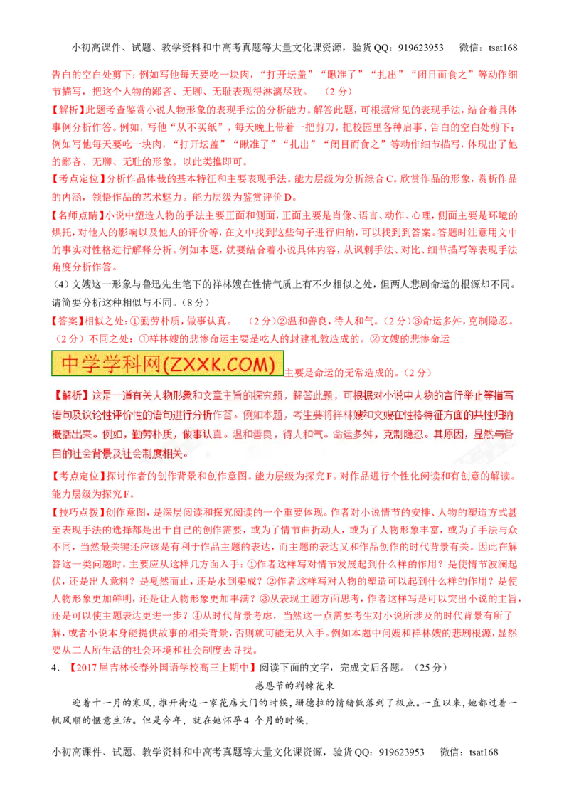 专题05小说阅读之情节人物（练）-2017年高考语文二轮复习讲练测（解析版）_高语_1高中语文_2017年高考语文二轮复习讲练测（全套打包120份）