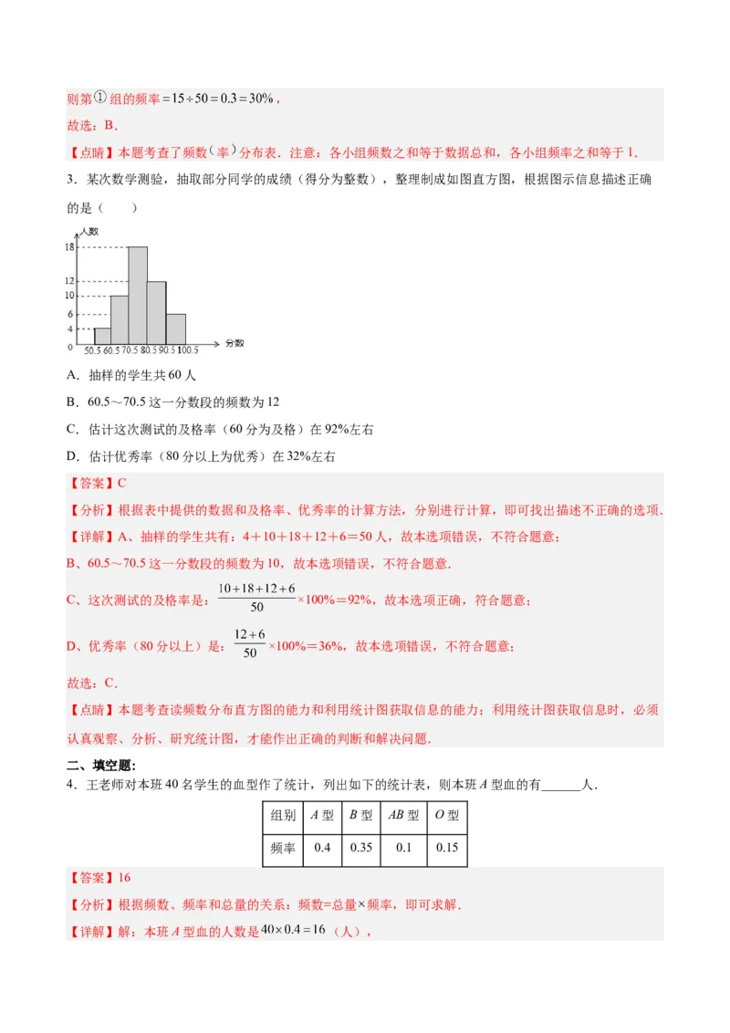 10.2.1直方图（1）分层作业（解析版）_初中数学人教版_7下-初中数学人教版_7下-初中数学人教版（旧版）赠送_06习题试卷_1同步练习_同步练习（第2套）
