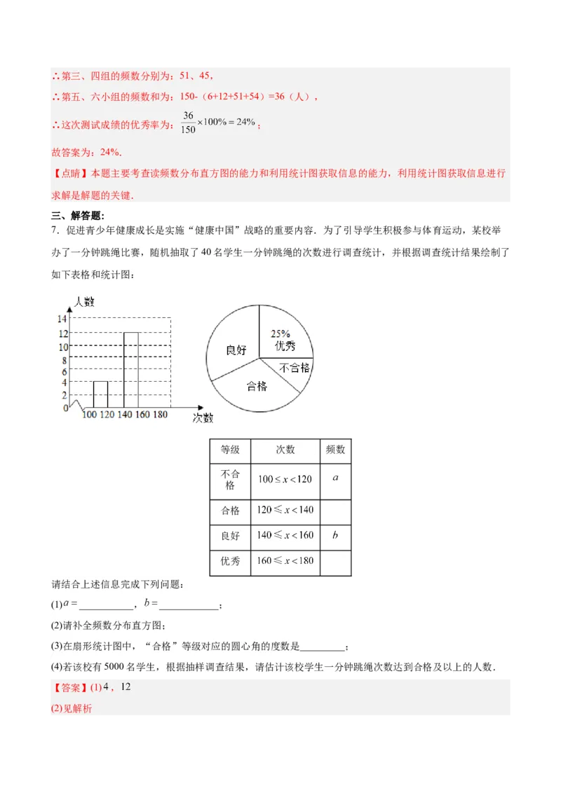 10.2.1直方图（1）分层作业（解析版）_初中数学人教版_7下-初中数学人教版_7下-初中数学人教版（旧版）赠送_06习题试卷_1同步练习_同步练习（第2套）