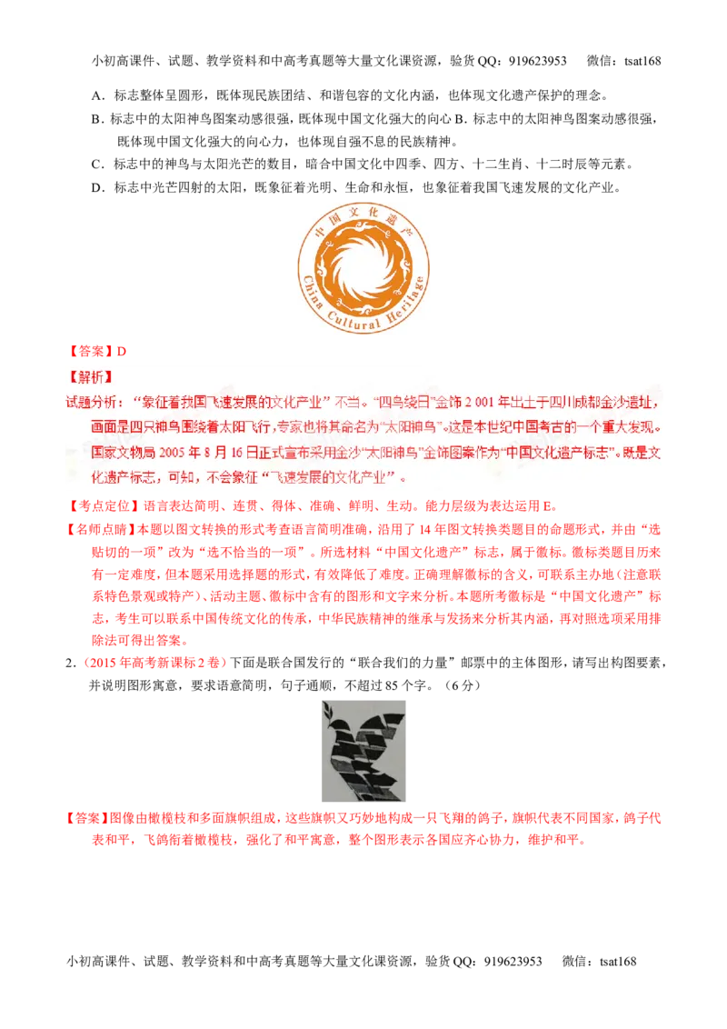 专题09语言表达之图文转换（讲）-2016年高考语文一轮复习讲练测（解析版）_高语_1高中语文_2016年高考语文一轮复习讲练测（全套打包162份）