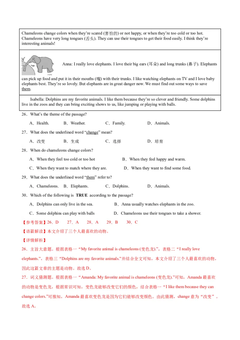 Unit1Animalfriends.（单元测试）（解析版）_新人教版7下英语学习资料包_9.单元、期中测试卷_01-26春人教版英语七年级下册单元测试卷