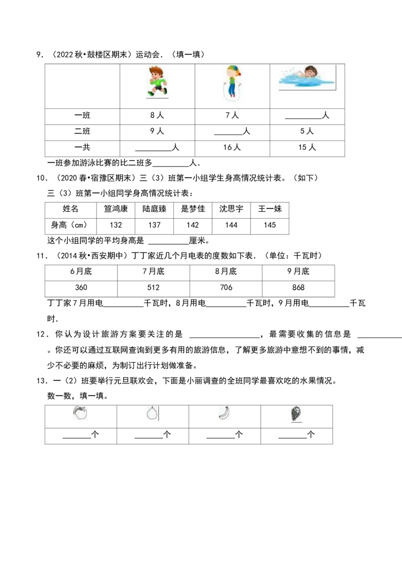 第九单元数据的收集和整理（二）（A卷提升卷单元重点综合测试）-（苏教版）(1)_三年级数学下册（苏教版）_单元知识复习专项-K49_2025版