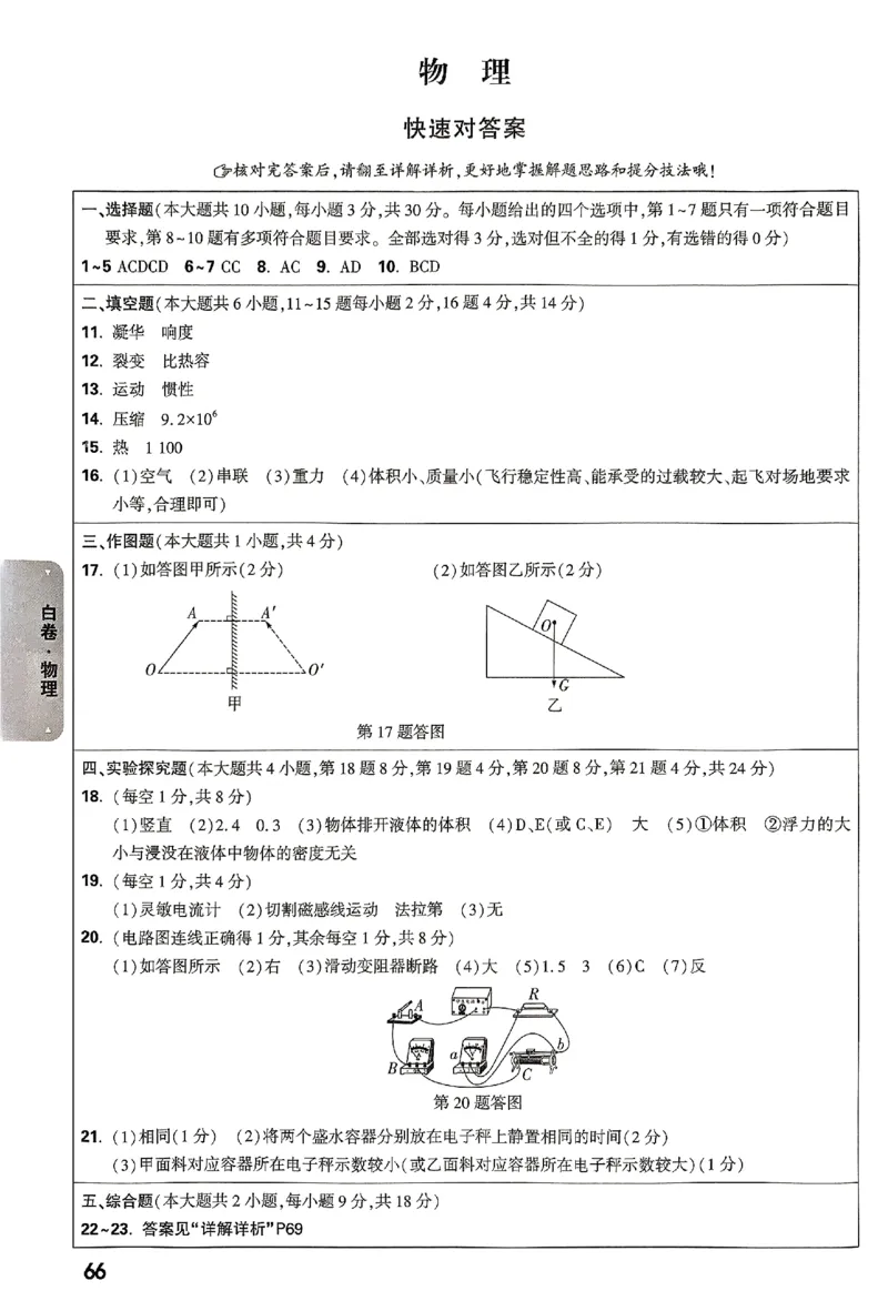 2025《万唯中考&bull;云南黑白卷》物理答案_初中资料合集_2025《万唯中考&bull;黑白卷》多地方版（更30省）_2025《万唯中考&bull;黑白卷》7科全套（云南）