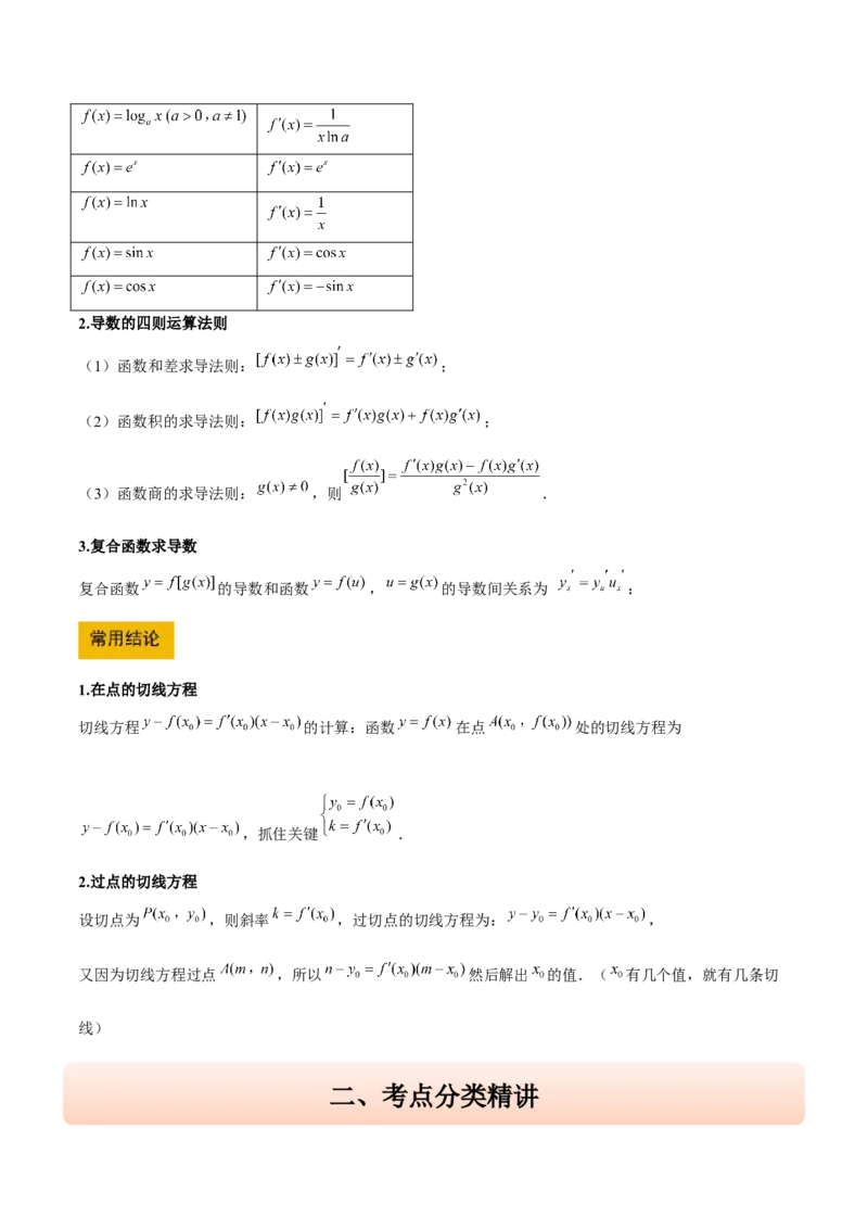 第14讲导数的概念及其意义、导数的运算（精讲）-2025年高考数学一轮复习讲义及高频考点归纳与方法总结（新高考通用）原卷版_2.2025数学总复习_2025年新高考资料_一轮复习