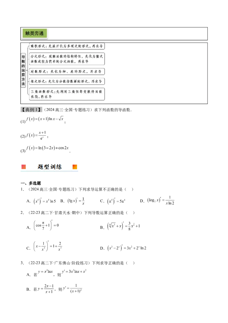 第14讲导数的概念及其意义、导数的运算（精讲）-2025年高考数学一轮复习讲义及高频考点归纳与方法总结（新高考通用）原卷版_2.2025数学总复习_2025年新高考资料_一轮复习
