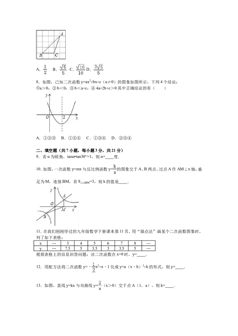 02人教版九年级上第二次月考数学试卷（含答案解析）_初中数学人教版_9上-初中数学人教版_06习题试卷_赠送：月考试卷_月考测试（第1套含答案解析）（共7份）