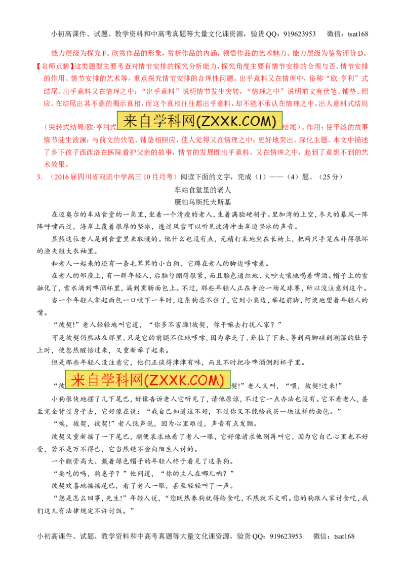 专题21小说阅读之环境情节（讲）-2017年高考语文一轮复习讲练测（解析版）_高语_1高中语文_2017年高考语文一轮复习讲练测（全套打包174份）