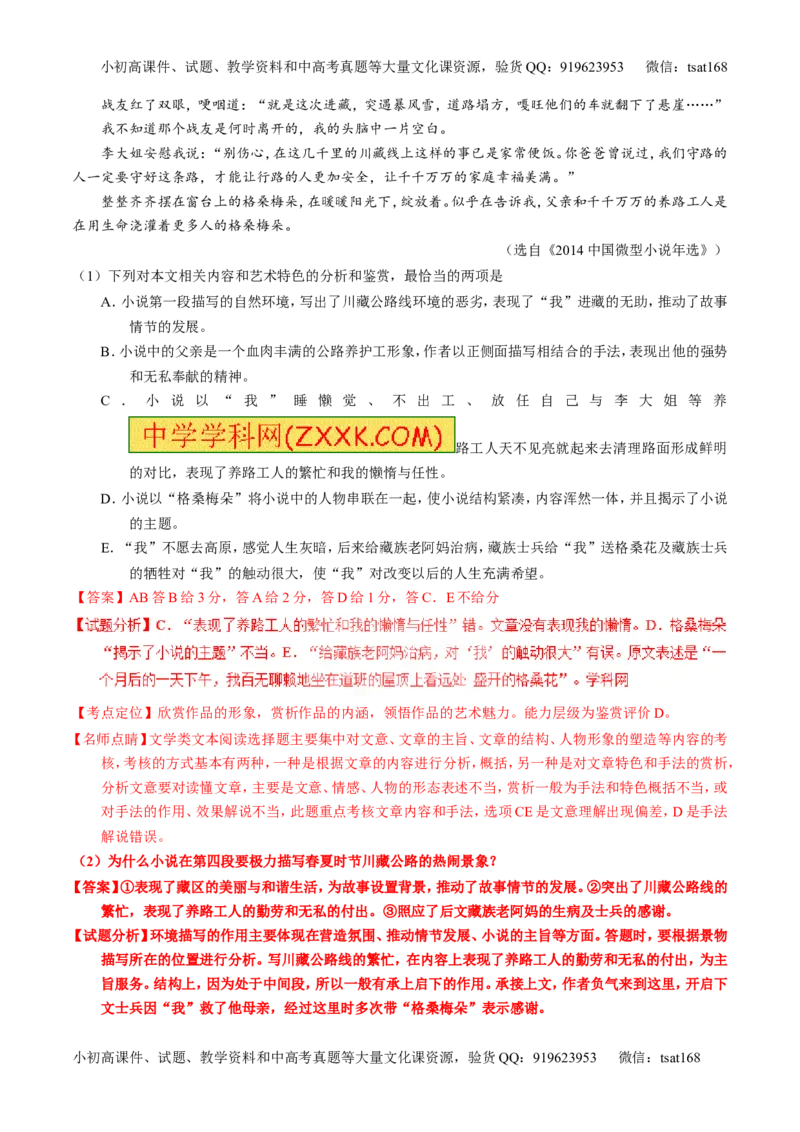 专题21小说阅读之环境情节（讲）-2017年高考语文一轮复习讲练测（解析版）_高语_1高中语文_2017年高考语文一轮复习讲练测（全套打包174份）