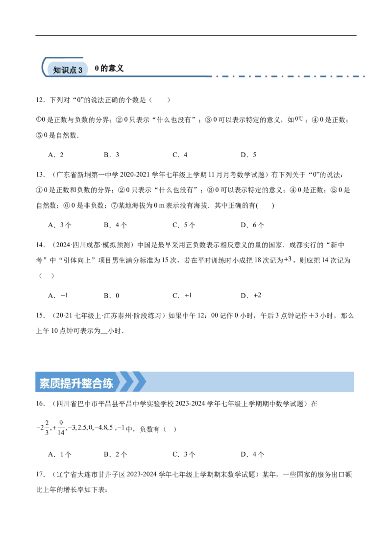 1.1正数和负数（原卷版）_初中数学人教版_7上-初中数学人教版_7上-初中数学人教版（新版）_06习题试卷_同步练习_同步练习原卷+解析_第一章有理数