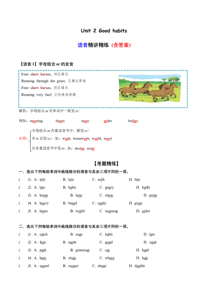 Unit2语音（知识清单）-（译林版三起）_单元知识专项_2024版