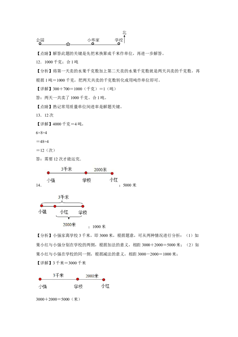 第二单元千米和吨应用题（易错题提高卷）三年级下册数学专项培优卷（苏教版）_三年级数学下册（苏教版）_专项练习