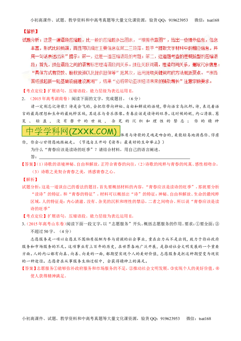 专题05扩展或压缩语段-3年高考2年模拟1年原创备战2017高考精品系列之语文（解析版）_高语_1高中语文_2017年高考语文3年高考2年模拟1年原创（全套打包36份）